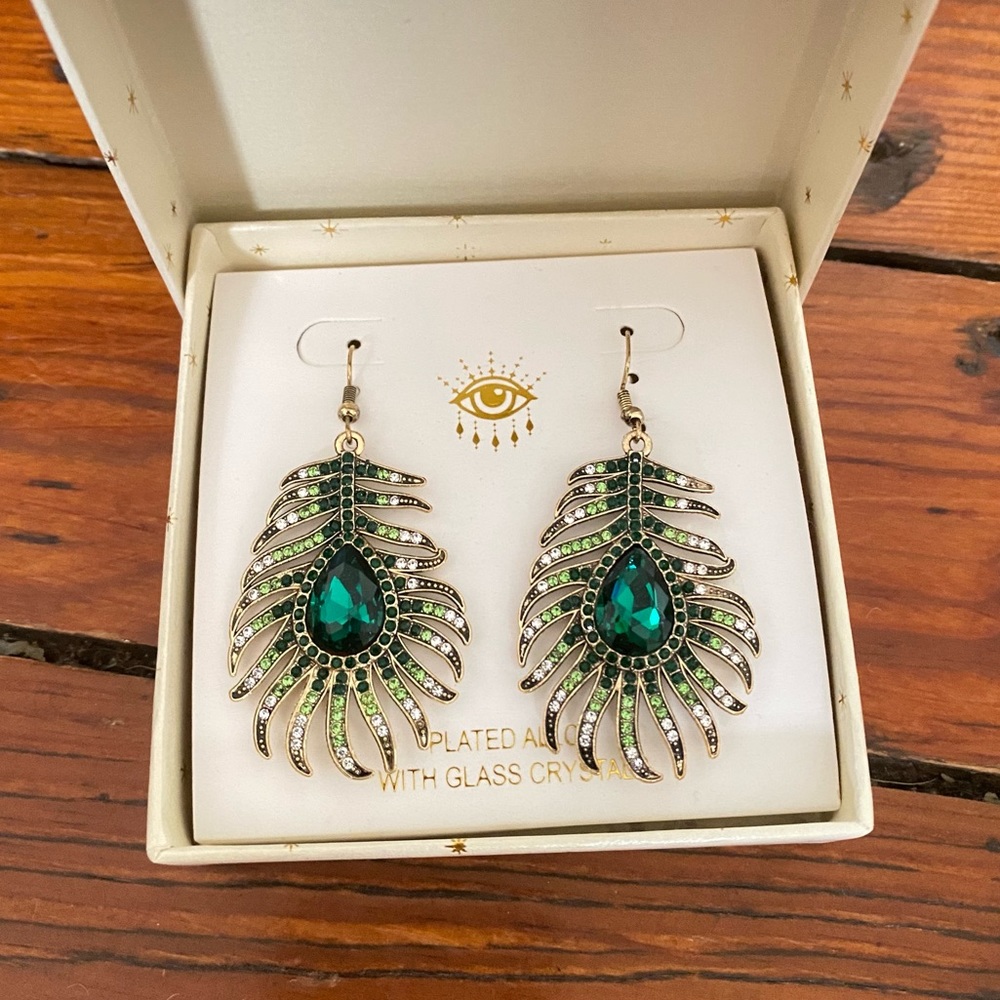 Eye Candy LA Peacock Dangling Earrings NWT